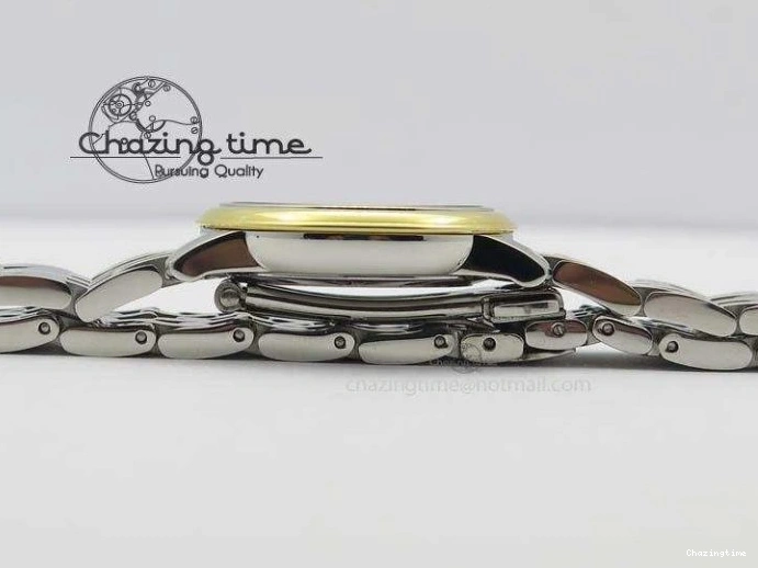 0124 HighQuality De Ville 27mm SS YG Ladies MK 1:1 Best Edition Blue Dial Diamond Markers On SS Bracelet Ronda Quartz 8186